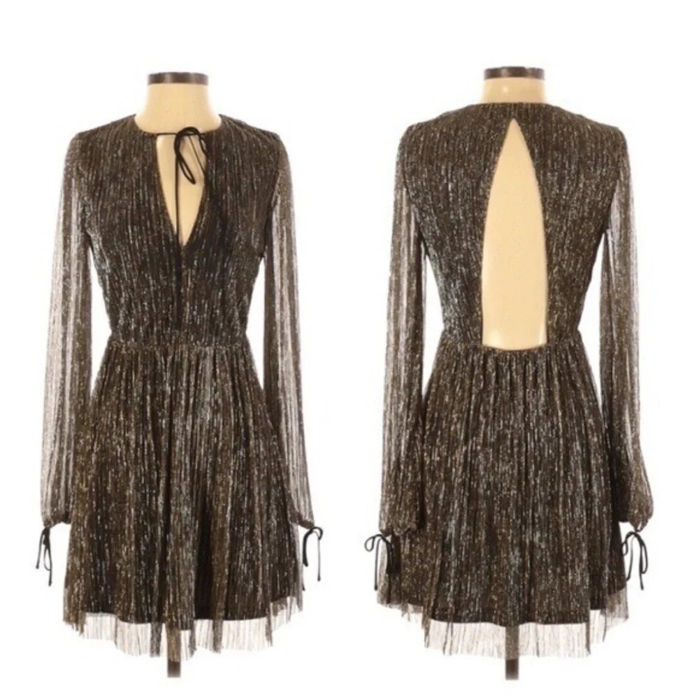 Anthropologie J.O.A. Gold Glitter Shimmer Metallic Gold Long Sleeve Dress sz S